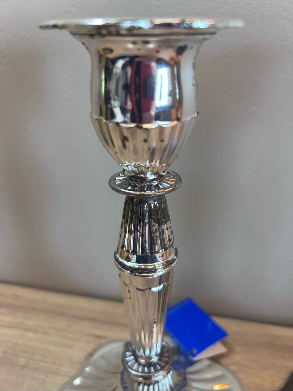 Vintage Silver Pair of Ribbed Metal Candlesticks